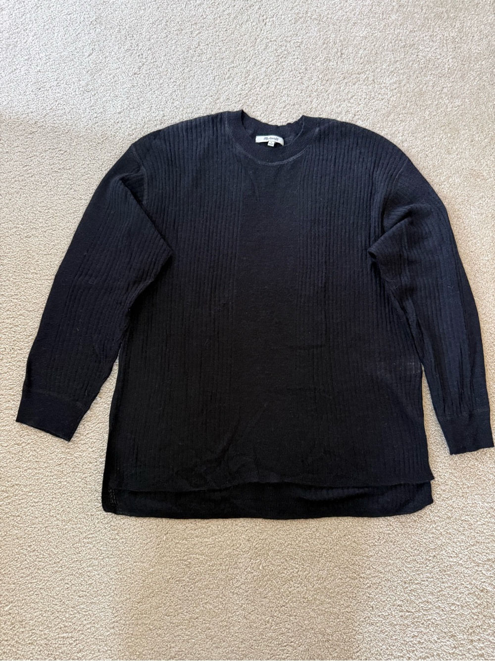 Women’s Black Crewneck Lightweight Ribbed Sweater